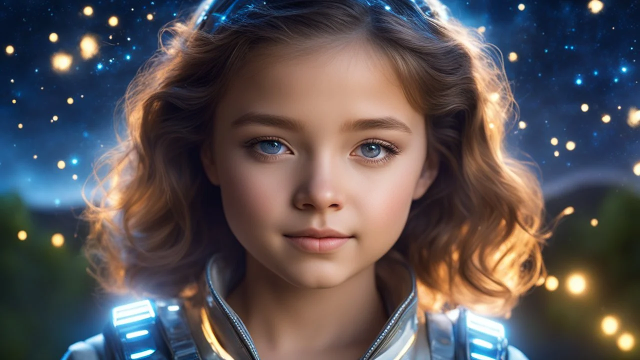 little very young NASA girl, beautiful, peaceful, gentle, confident, calm, wise, happy, facing camera, head and shoulders, traditional NASA costume, perfect eyes, exquisite composition, night scene, fireflies, stars, NASA landscape, beautiful intricate insanely detailed octane render, 8k artistic photography, photorealistic concept art, soft natural volumetric cinematic perfect light, chiaroscuro, award-winning photograph, masterpiece, Raphael, Caravaggio, Bouguereau, Alma-Tadema