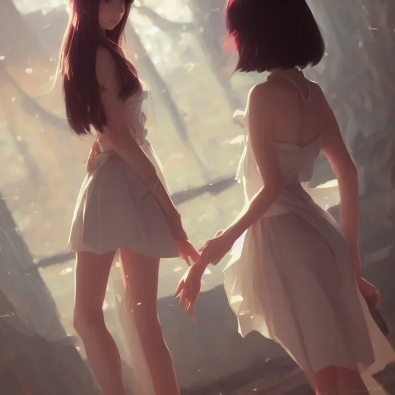 Insane pretty young woman short dressed. by wlop, ilya kuvshinov, krenz cushart, greg rutkowski, pixiv, sarah j. maas book cover style magician at the end of a corridor, smooth, sharp focus, d & d style, artstation, 4 k, hdr. Full body