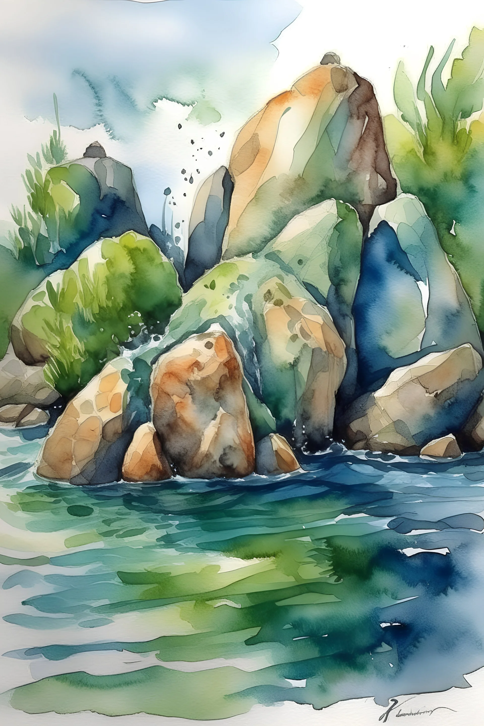 Rock Water. watercolor drawing