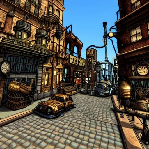 steampunk, ocelot, streetscape