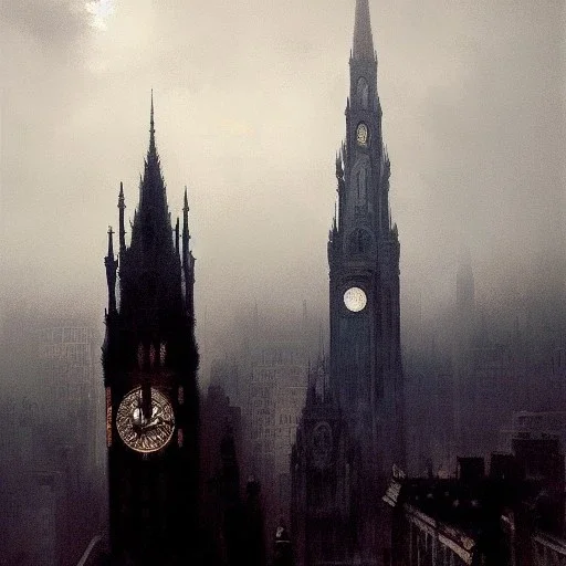 Skyline Gotham city, Neogothic architecture,Beaux Arts architecture by Jeremy mann, point perspective,