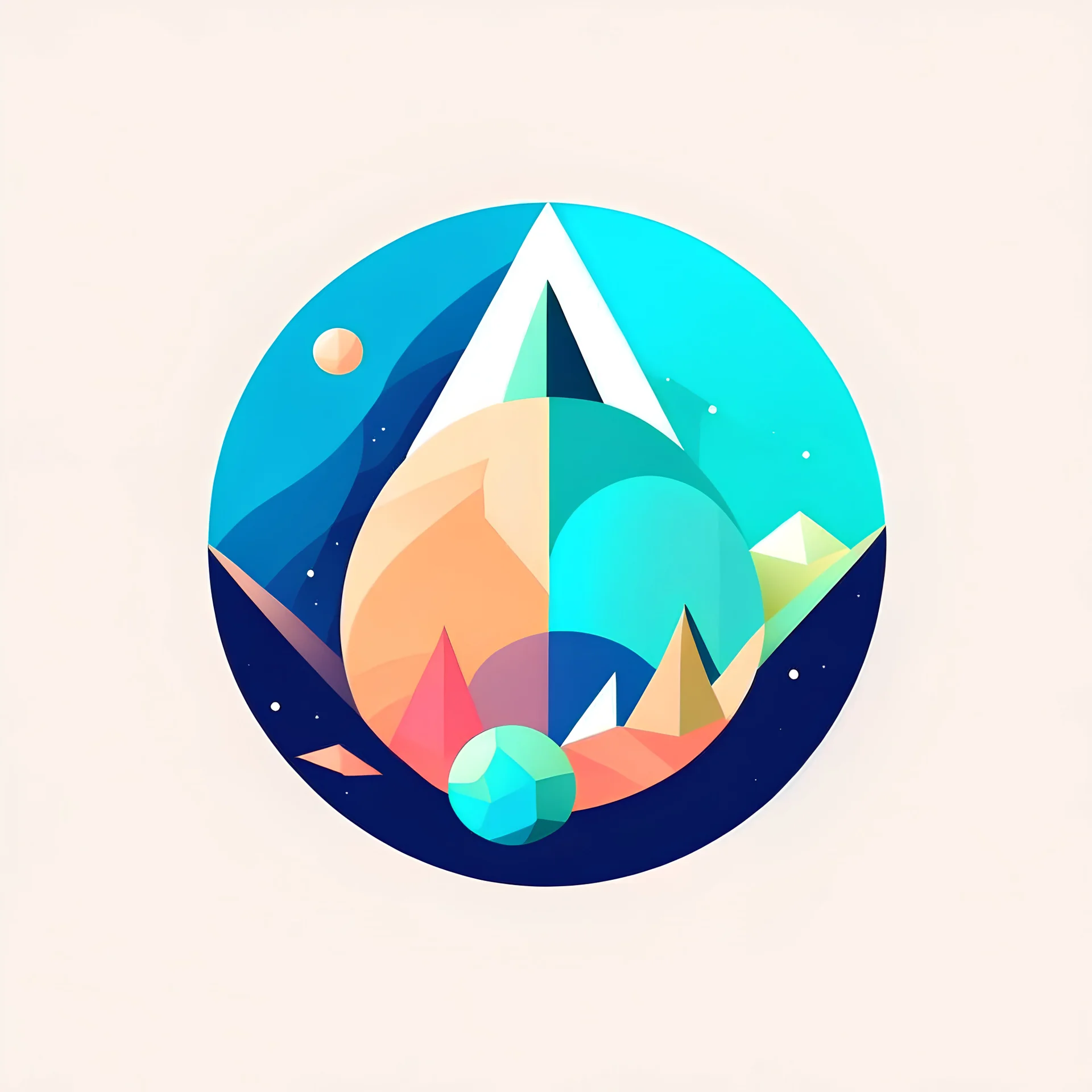 logo using interlocking geometric shapes abstract using bright pastel colours with earth in the centre, space background