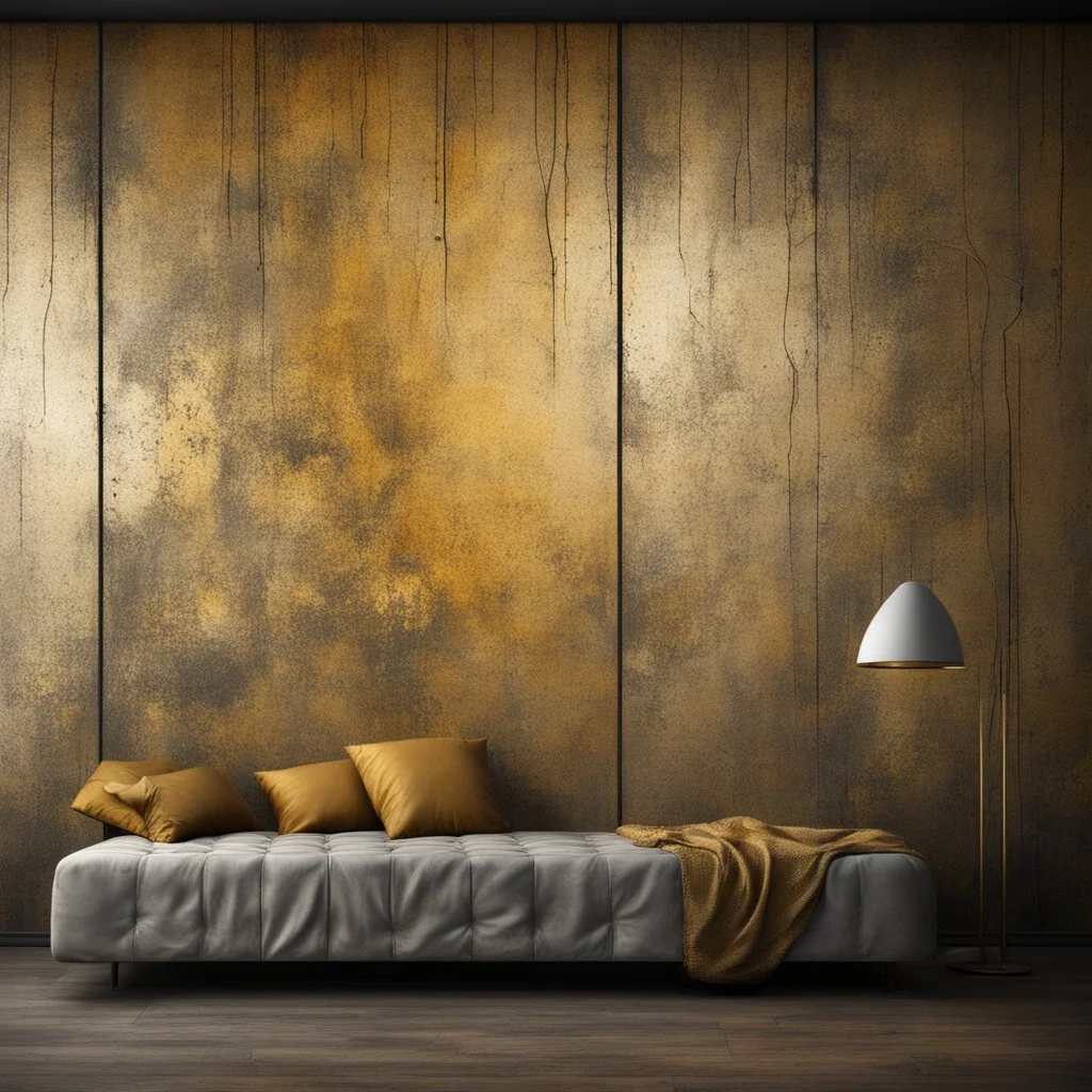 Hyper Realistic grungy-glowing-golden-scratched-blocked-fancy-wall textured studio-room