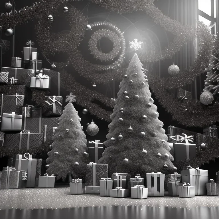 christmas ambience, black and white, african, kente, clothing, african patterns, thread, embroidery, cinema 4d render, high detail