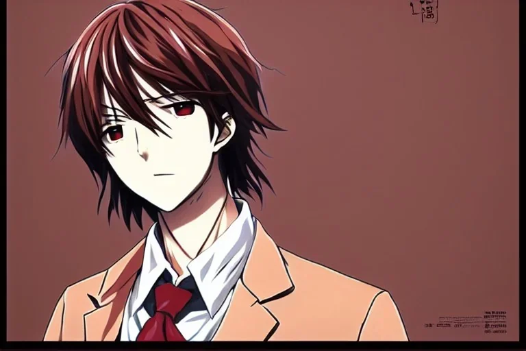 Detailed pretty anime boy, brown hair with blonde strips, keep head in frame, headshot, glaring, brown eyes, covered in bandages, looking serious, illustration, digital painting, only one character, color scheme red, wearing many bandages, Osamu Dazai inspired, anime inspired, manga, dazai, red hair, Chuuya, pretty, scruffy, angry, brooding, manga inspired, small nose, long lower eyelashes, handsome, widows peak, headshot, glaring, cute, wearing a bandage on neck, small nose, scruffy hair