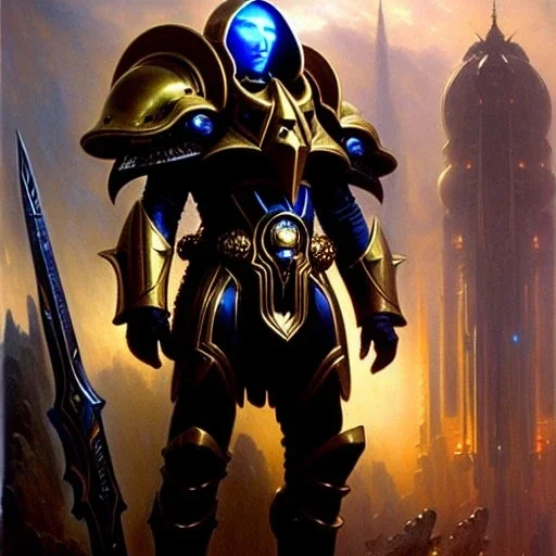 portrait 'High Templar Protoss Unit-Starcraft' ancient metal armor ,painting by gaston bussiere, greg rutkowski, yoji shinkawa, yoshitaka amano, tsutomu nihei, donato giancola, tim hildebrandt, oil on canvas, cinematic composition, extreme detail,fit full head inside picture,16k