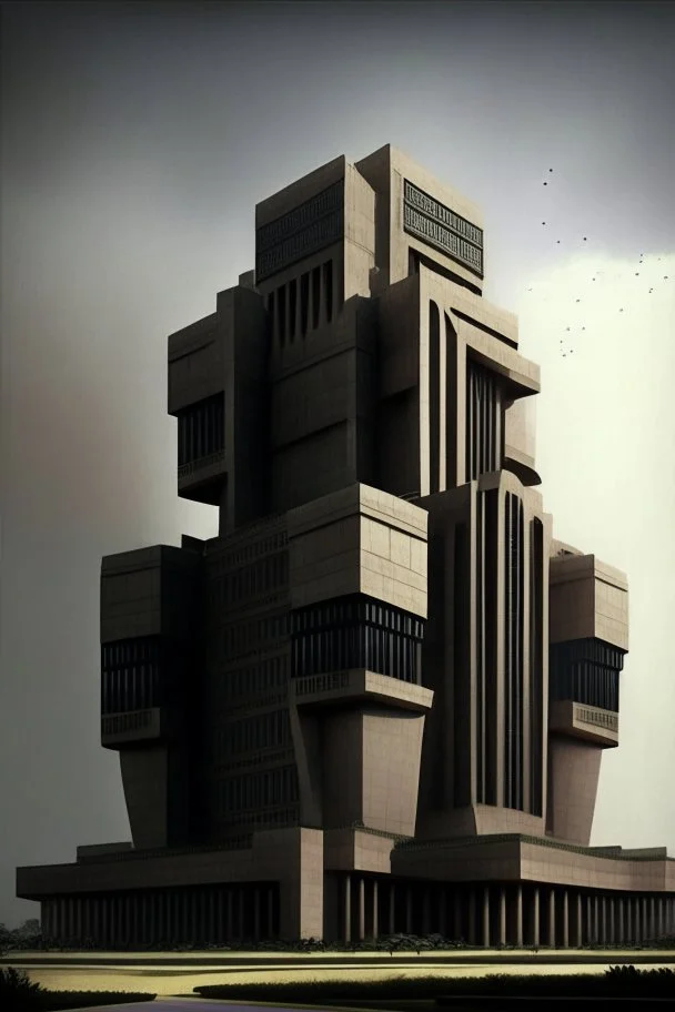 Modern Architectural style for building of India's Intelligence Bureau , make it visibly military and intelligence style at the same time similar to Indian Architecture, use darker colors, make it wider and not much taller