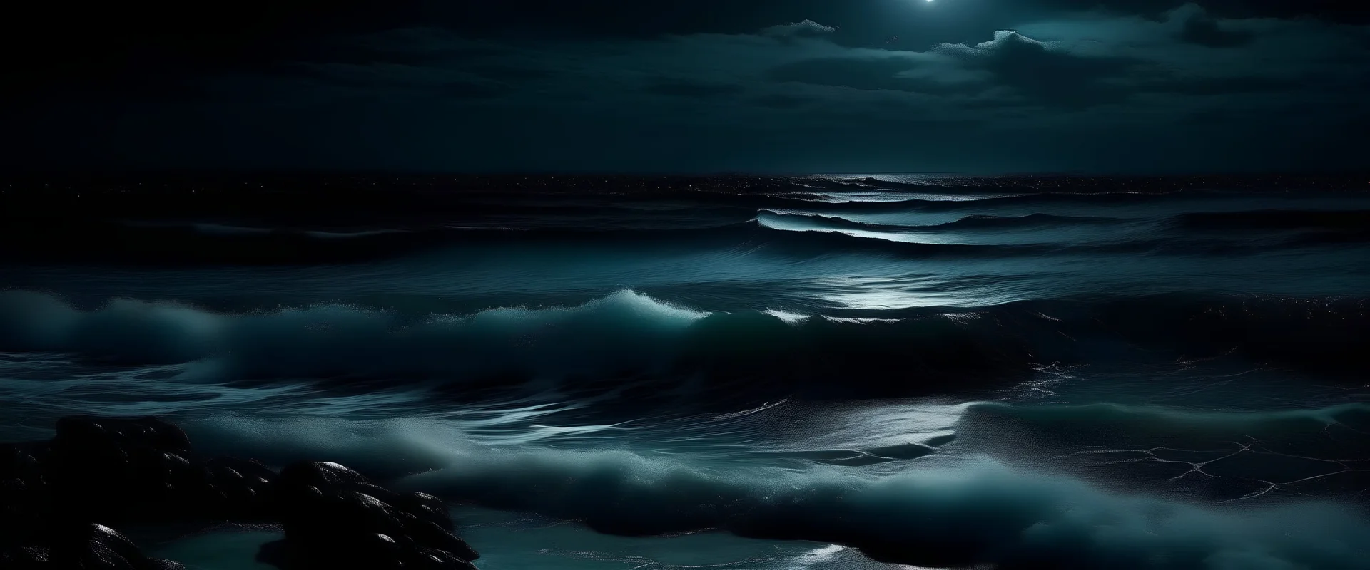 romantic ocean view, dark night