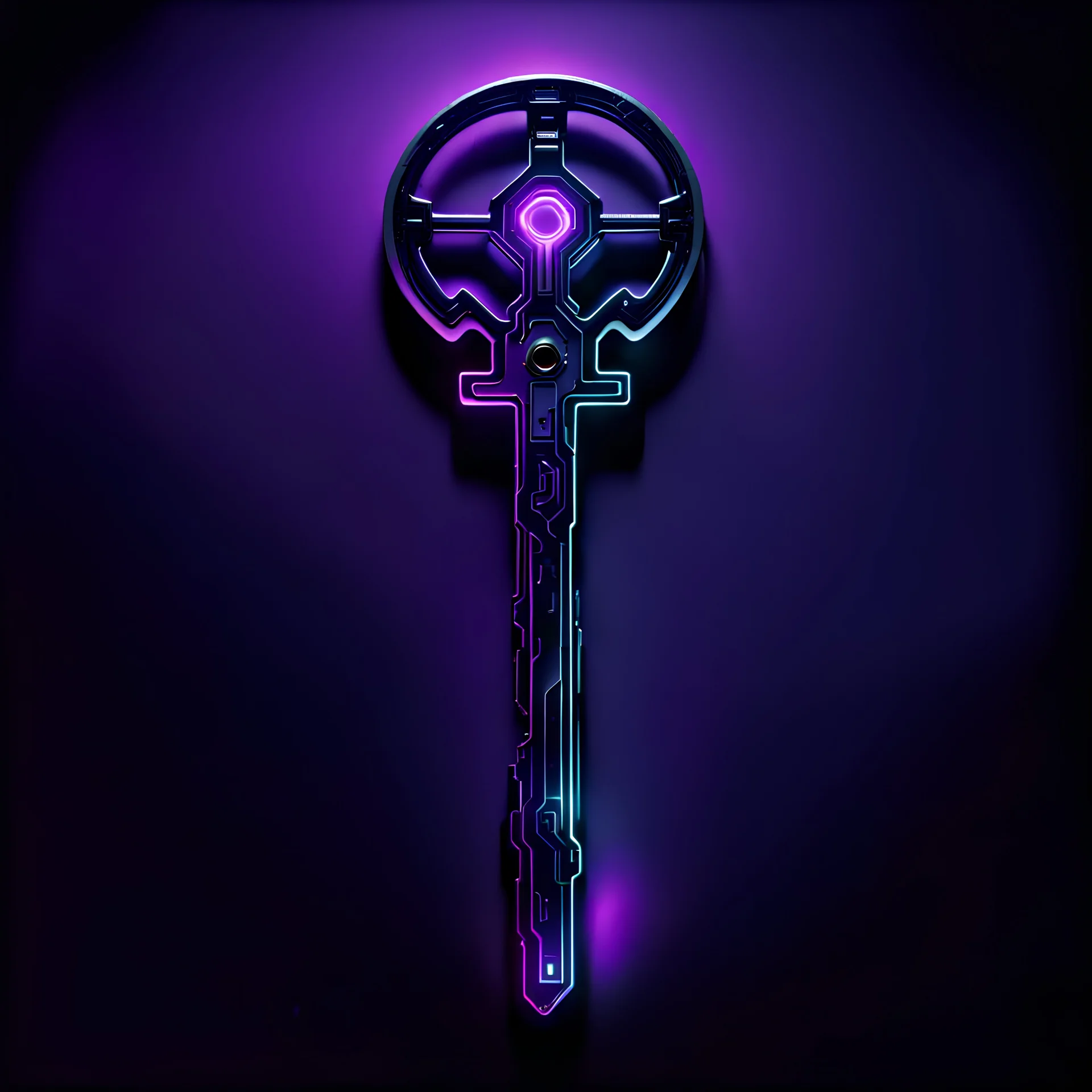 cyberpunk key, black background, purple lighting