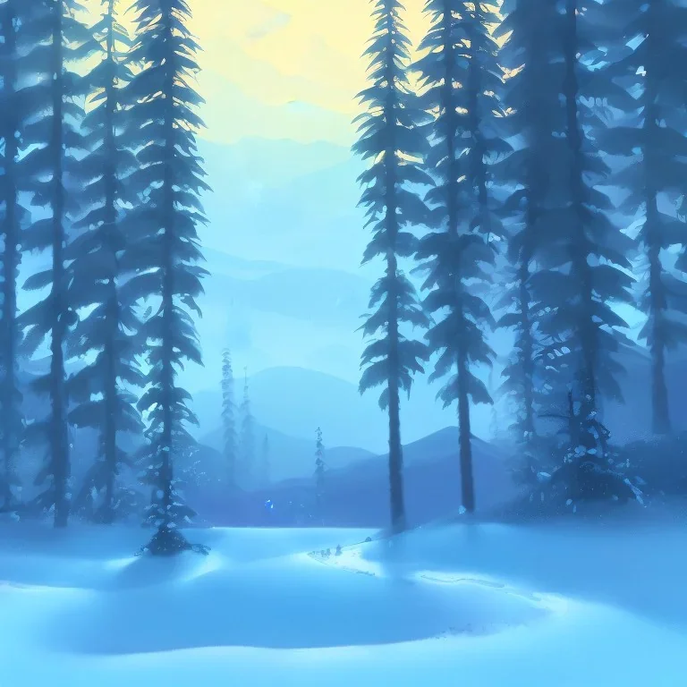 Concept art of the Olympic National Forest at night during winter by Anato Finnstark