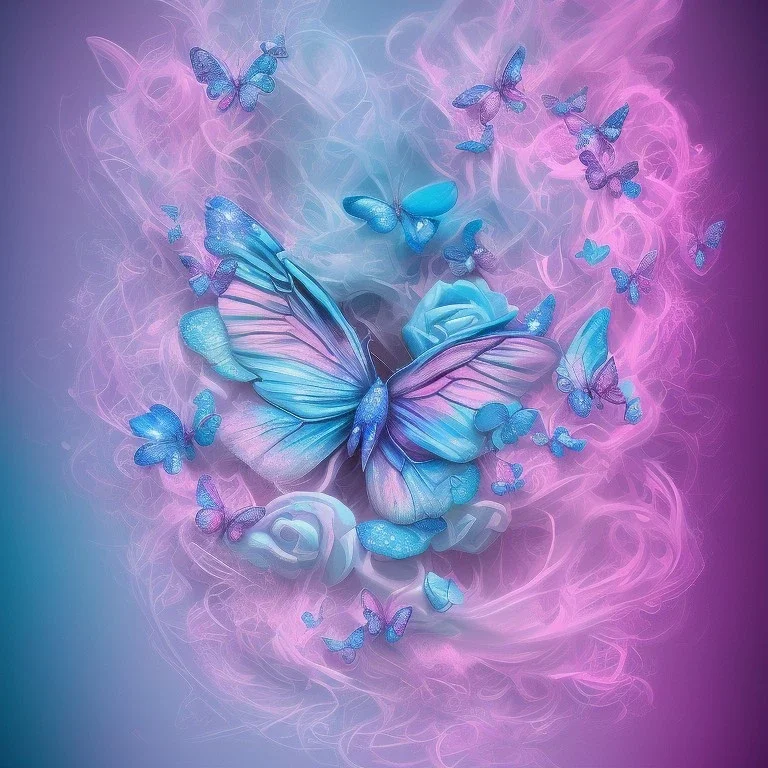 pastel colors, blue, pink, white, butterfly