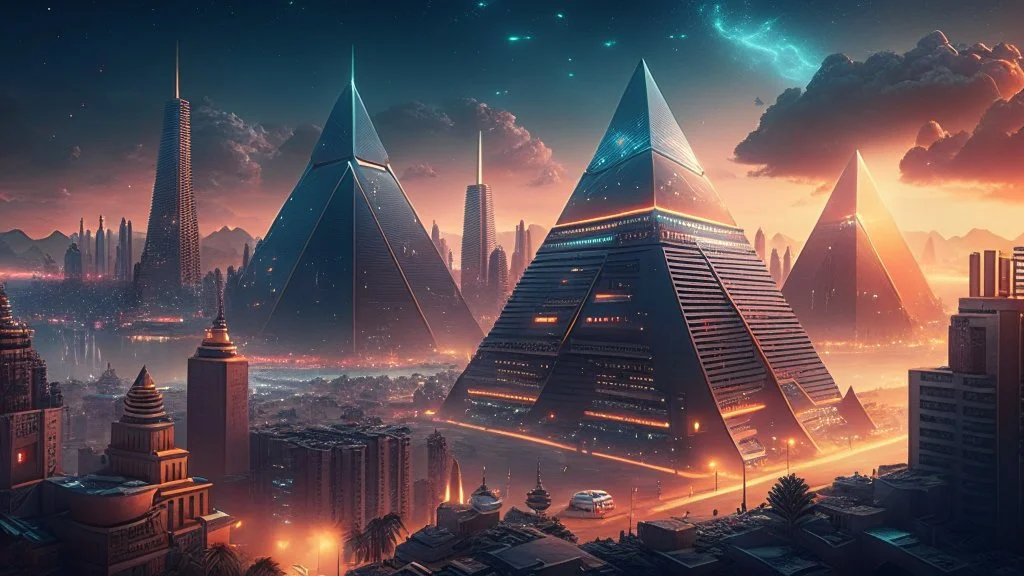 Cyberpunk cityscape, endless cyberpunk cityscape, cyberpunk pyramid