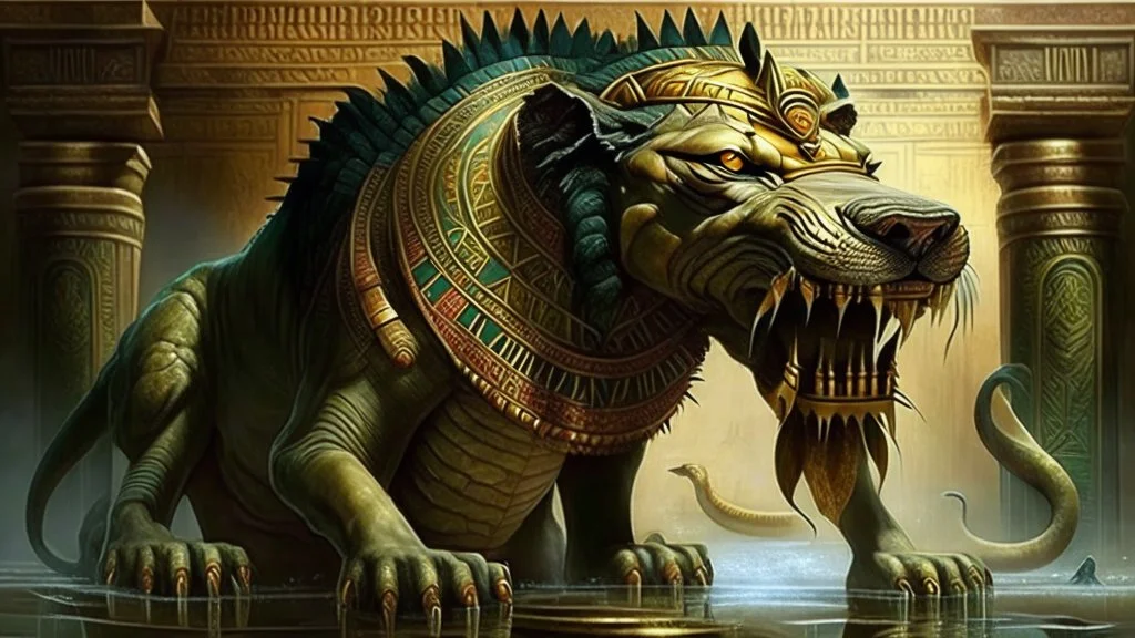 En la mitología egipcia, Ammit es una diosa feroz con cabeza de león, cuerpo de hipopótamo y cola de cocodrilo.