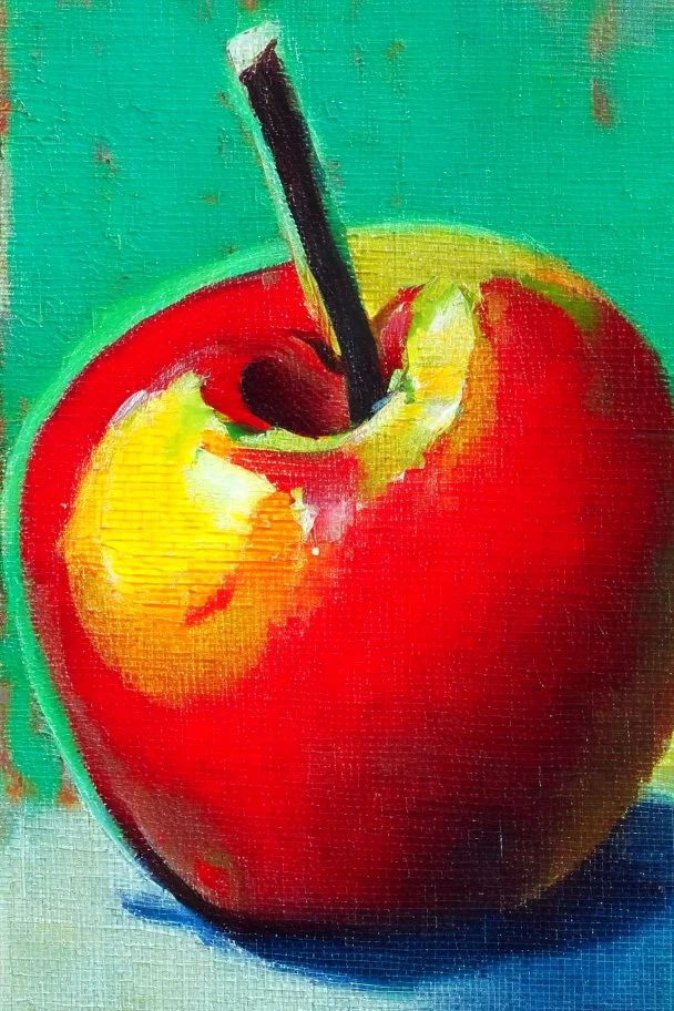 Abstract impasto oil painting of an apple with margins