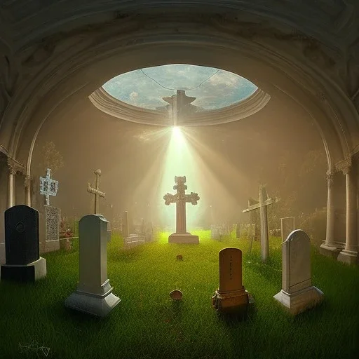 A pet cemetary , masterpiece, god lights,god rays,cianoscuro light,tilt shift,lens flare, anamorphic and spherical lens,fisheye 4mm focus