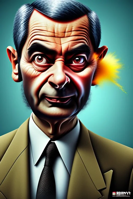 mr bean as osama bin laden, 4k, trending art, weird perspective, realism, spray paint, detailed