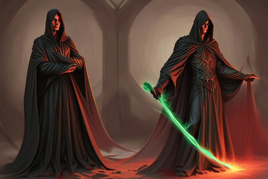 cloaked and dark hooded sorcerer