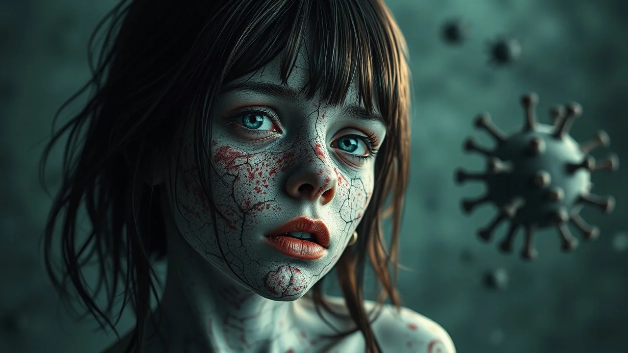 virus girl, cracked skin, horror