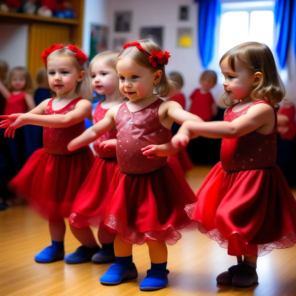 Kindergarten girls perform a group dance