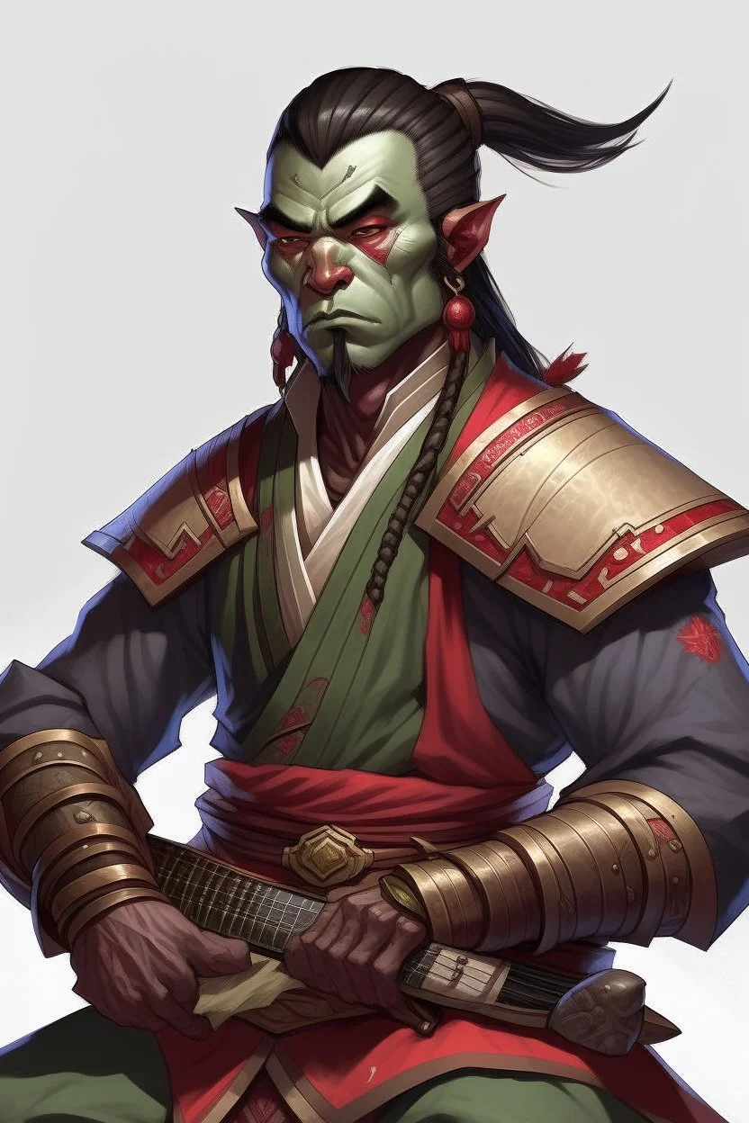 A Samurai Handsome half-orc bard