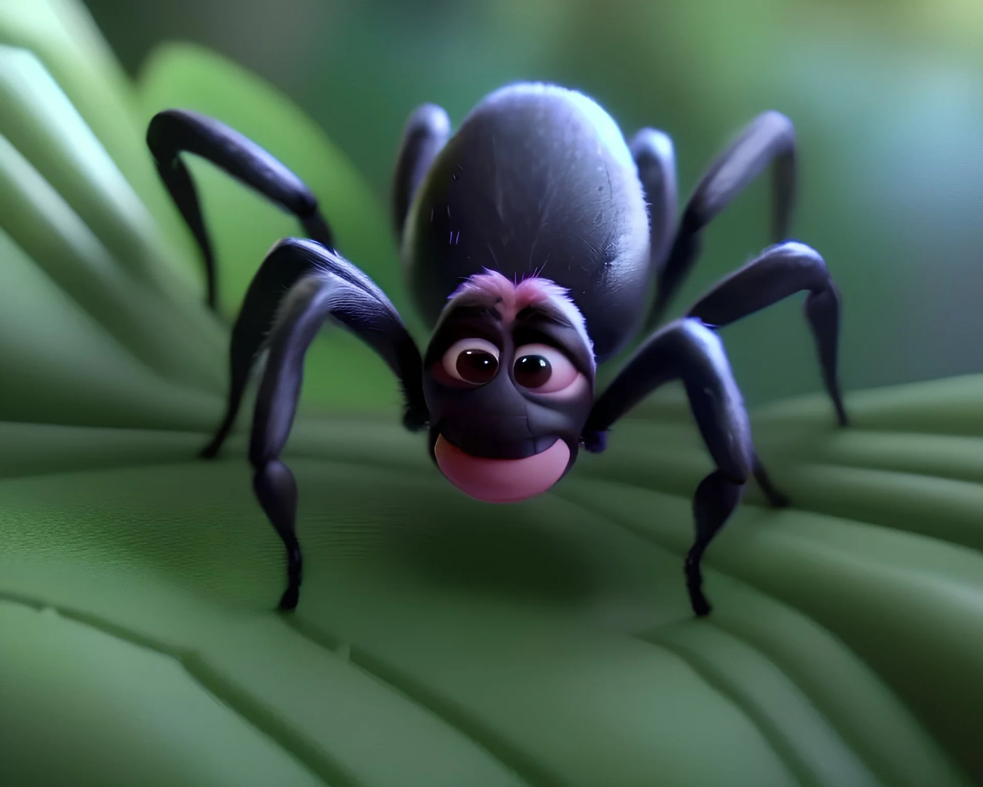 baby spider, natural environment, photojournalism, hyper detailed, hyper realism, pixar character, sweet and gentle, friendly,