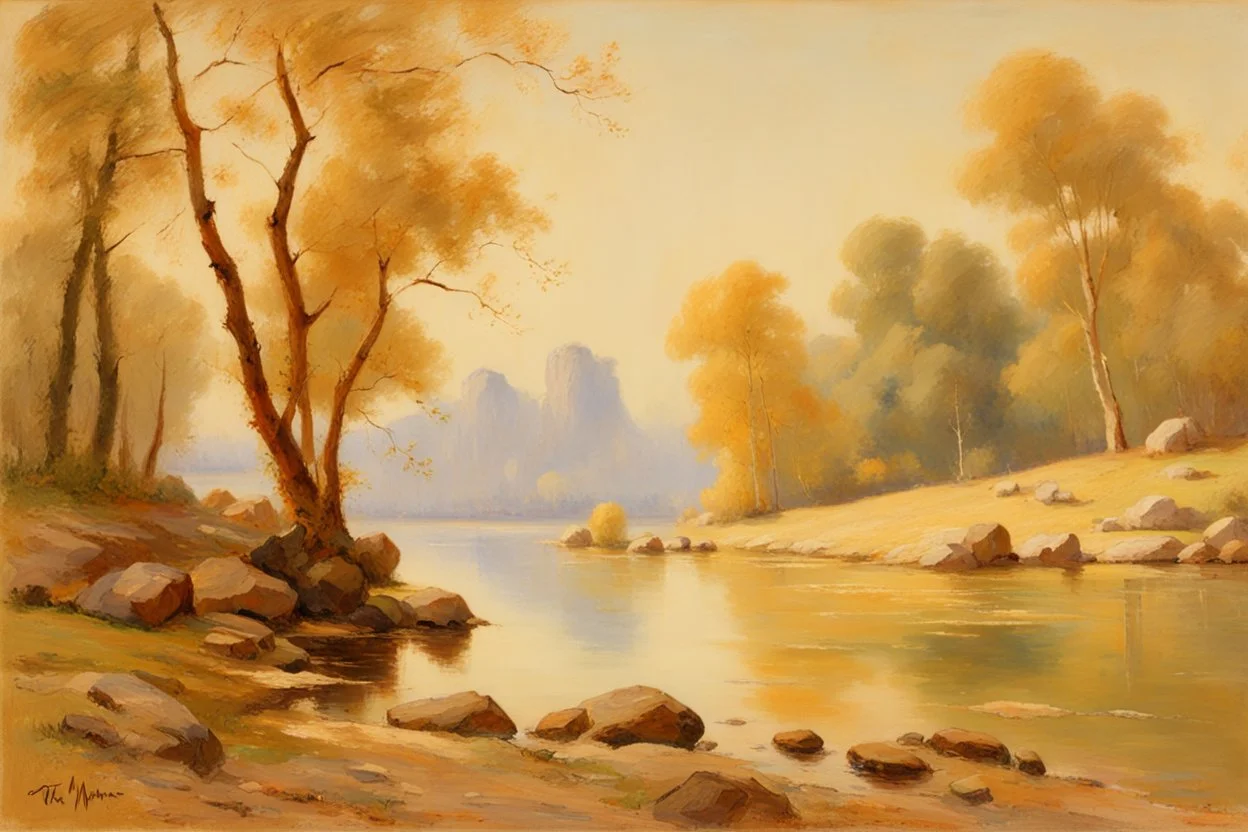 day, lake, rocks, begginer's landscape, otto pippel and willem maris impressionism paintings