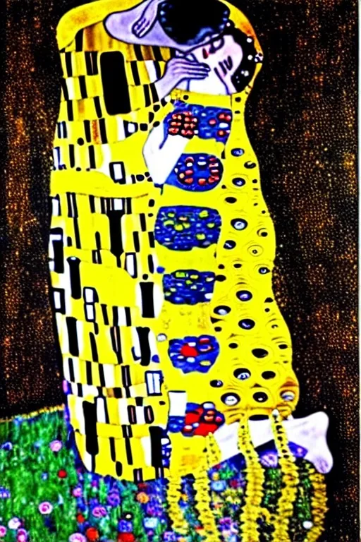 kissing cats, klimt, gold, gems, monet