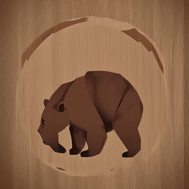 combine textured log with shape of a bear, graphic style, minimalistic,clean