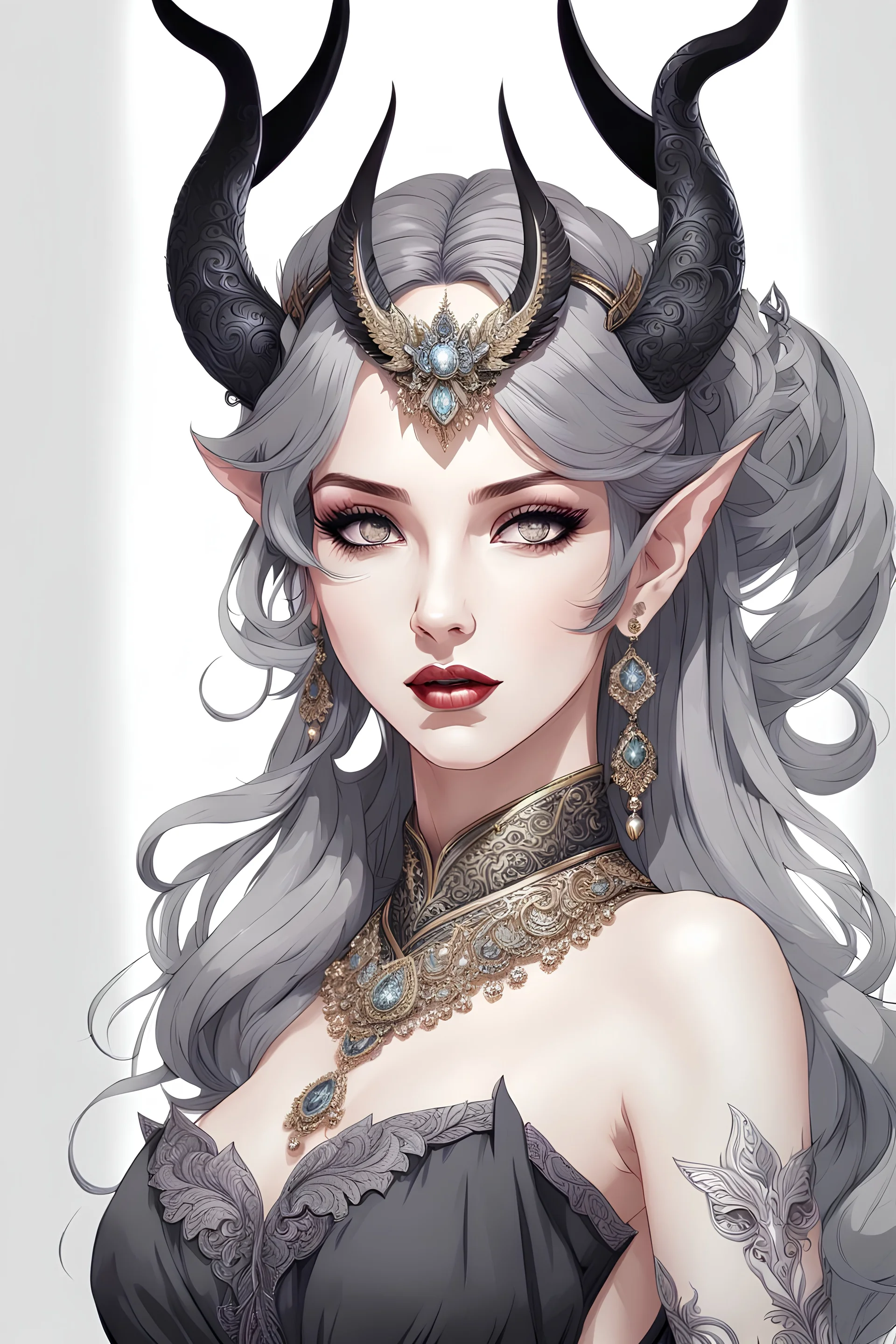 Beautiful woman, 8k, anime drawing style, demon ears, succubus, intricate details, highly detailed, high details, detailed portrait, masterpiece, ultra detailed, ultra quality, zoom out, don't cut off top of image, full body
