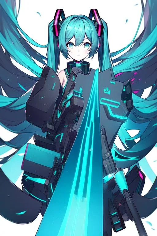 cat hatsune miku with big weapons