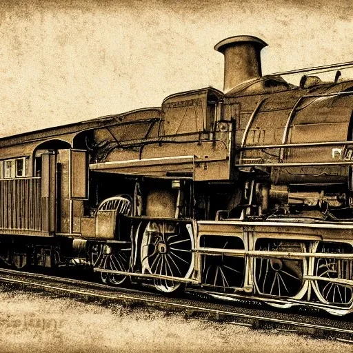 steam locomotive with carriages in a railways station pencil sepia tone