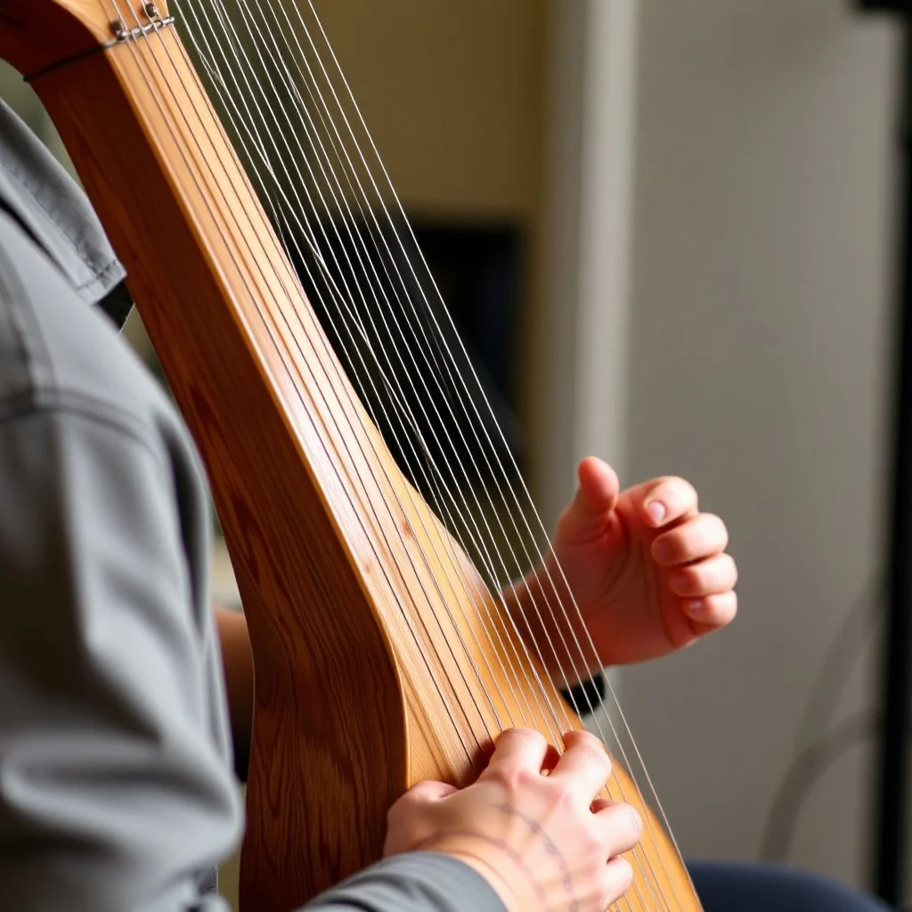 Practicing on a string instrument.