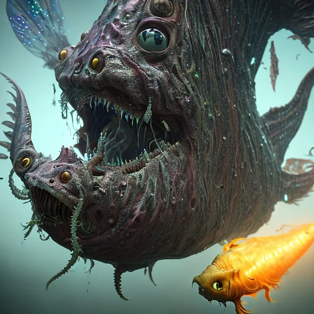 fluid ink angler fish creature, unreal engine 5, 8k resolution, photorealistic, ultra detailed