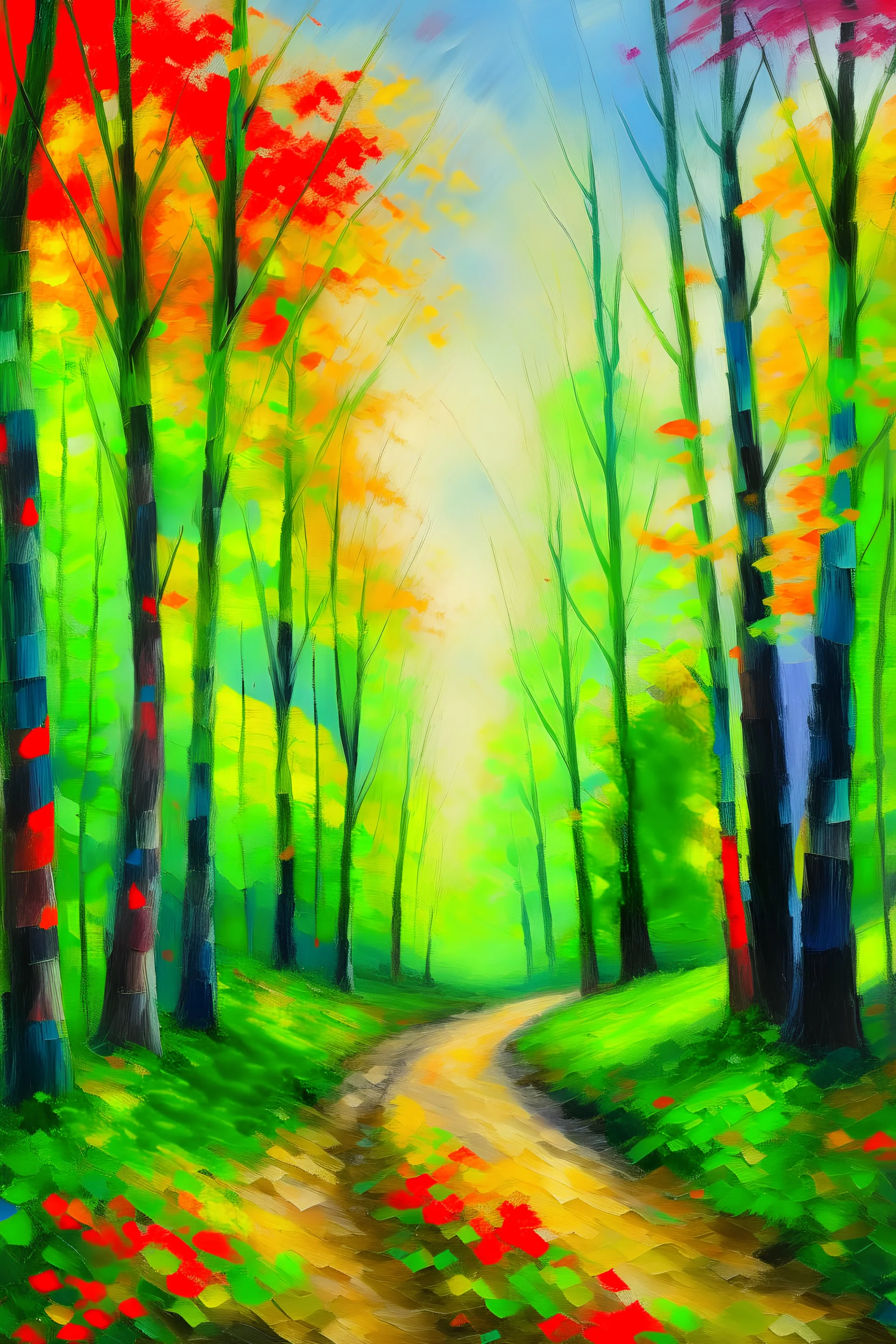 Paint a modern version of Monets path in the forest