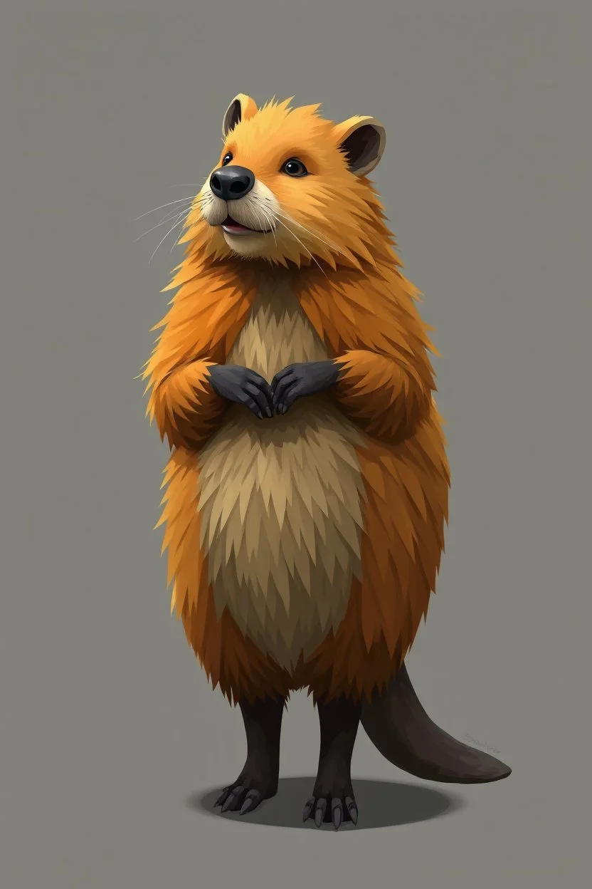 feral ginger lowpoly beaver woman with long fur all over her entire body