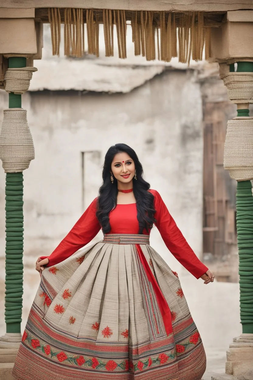 Aesthetic, 3D, Digitized, Hyper realistic, Surreal, Mesmeric, "Assamese Ethnic Tribal / Traditional Woven Women Attire" & Textile (Handloom) Industry themed Mekhela Chador (The bottom half of this distinct dress is called the 'Mekhela ', a round fit used waist downwards over a petticoat) designs, **Featured Designs:** The Artist - A creative soul who uses photography, painting and poetry to showcase the beauty of Assamese textile arts. **Appearance:** Fictional female models endorsing; franchisi