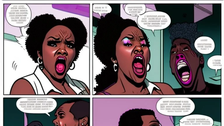 2 panels: one with an angry black lady screams on phone the other panel shows Tyrone using a vibrating sybian