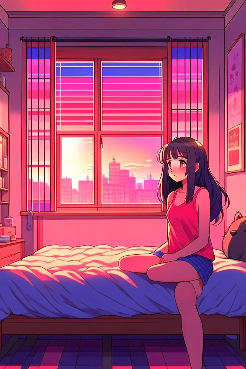 Streamer anime girl in a bedroom