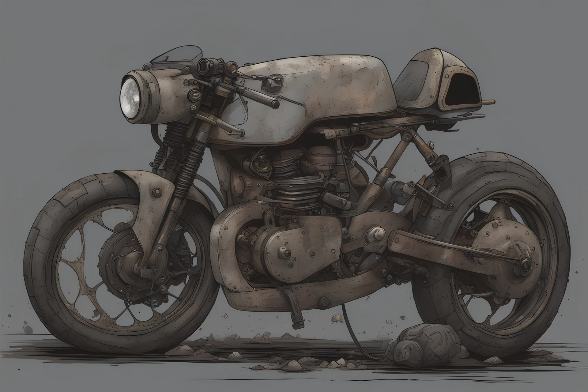 motorcycle, comic book,post-apocalypse, gray background,
