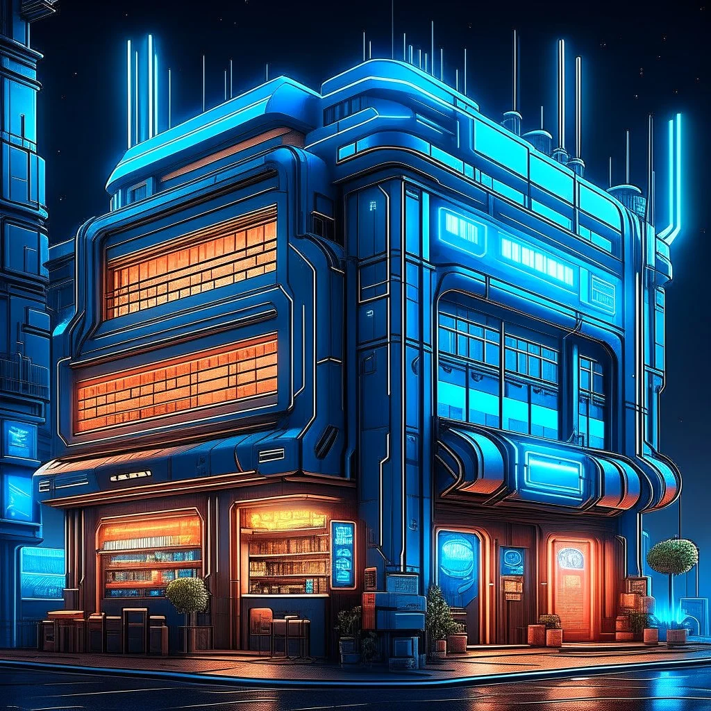 cyberpunk retro futuristic town hall for comics