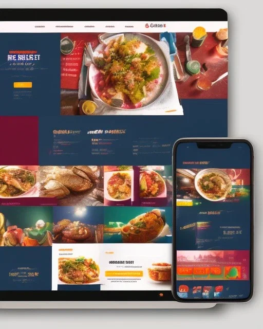 a food delivery web landing page design with a burst of colors and illustrations, hyperrealism, and hyper details, sharp background, --a:2