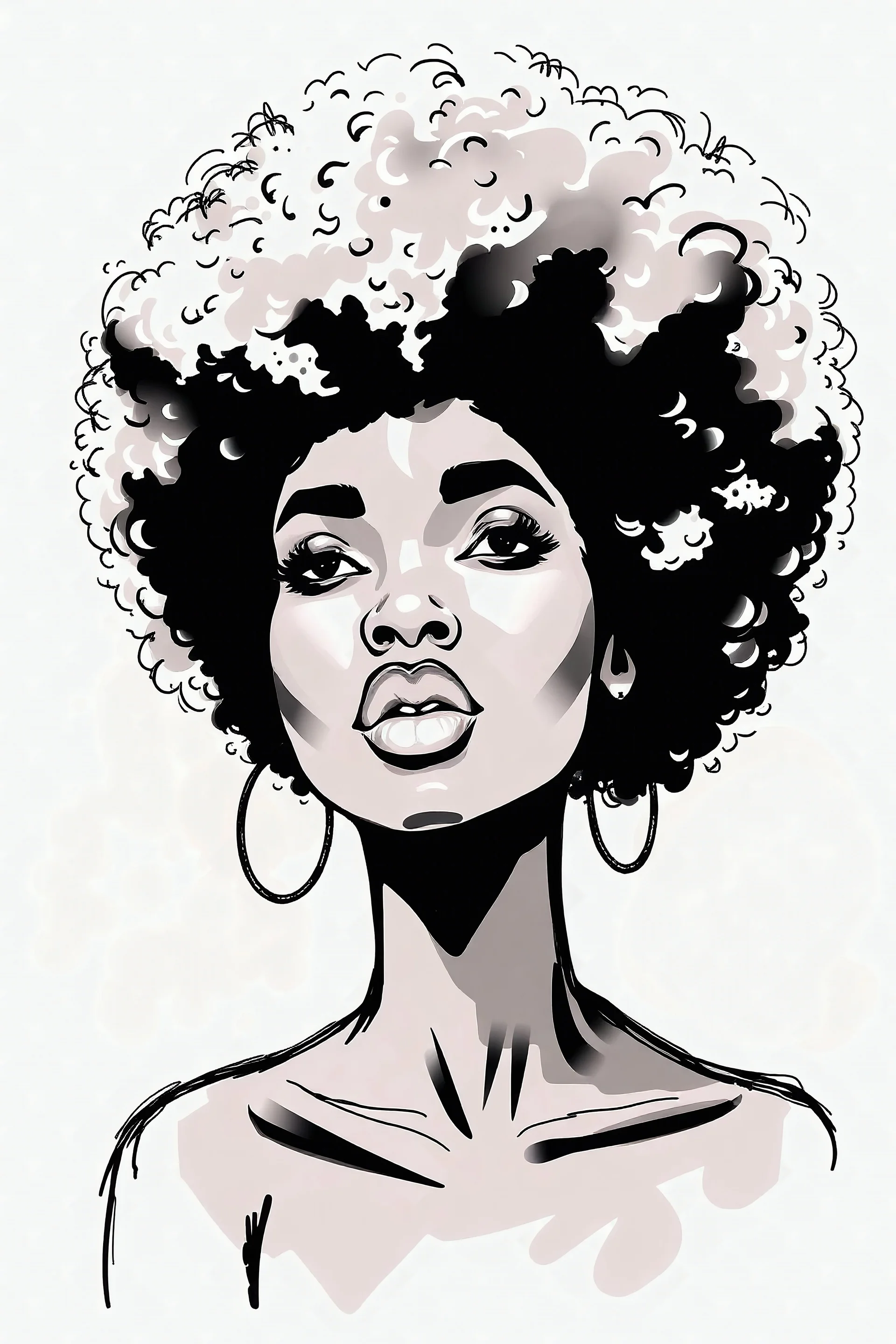 sketch of a black woman with afro puffs