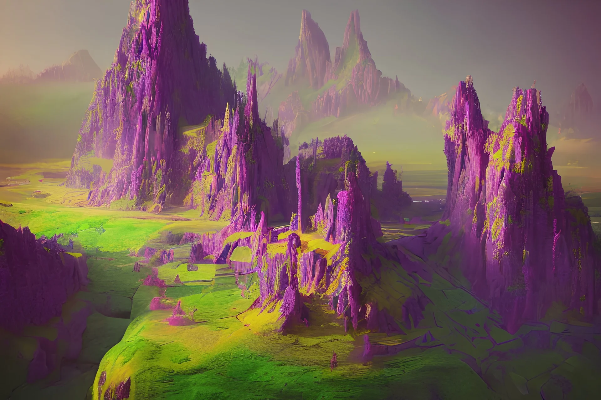 a kingdom, a castle on a purple alien planet. Vibrant colors. intricate artwork by Tooth Wu and wlop and beeple. octane render, hyper realism, 8k