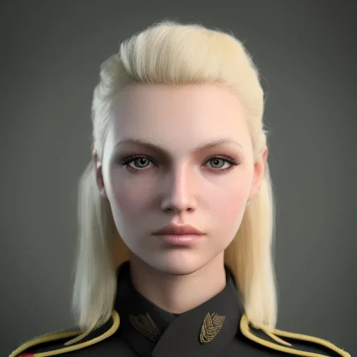 Blonde girl in black military uniform