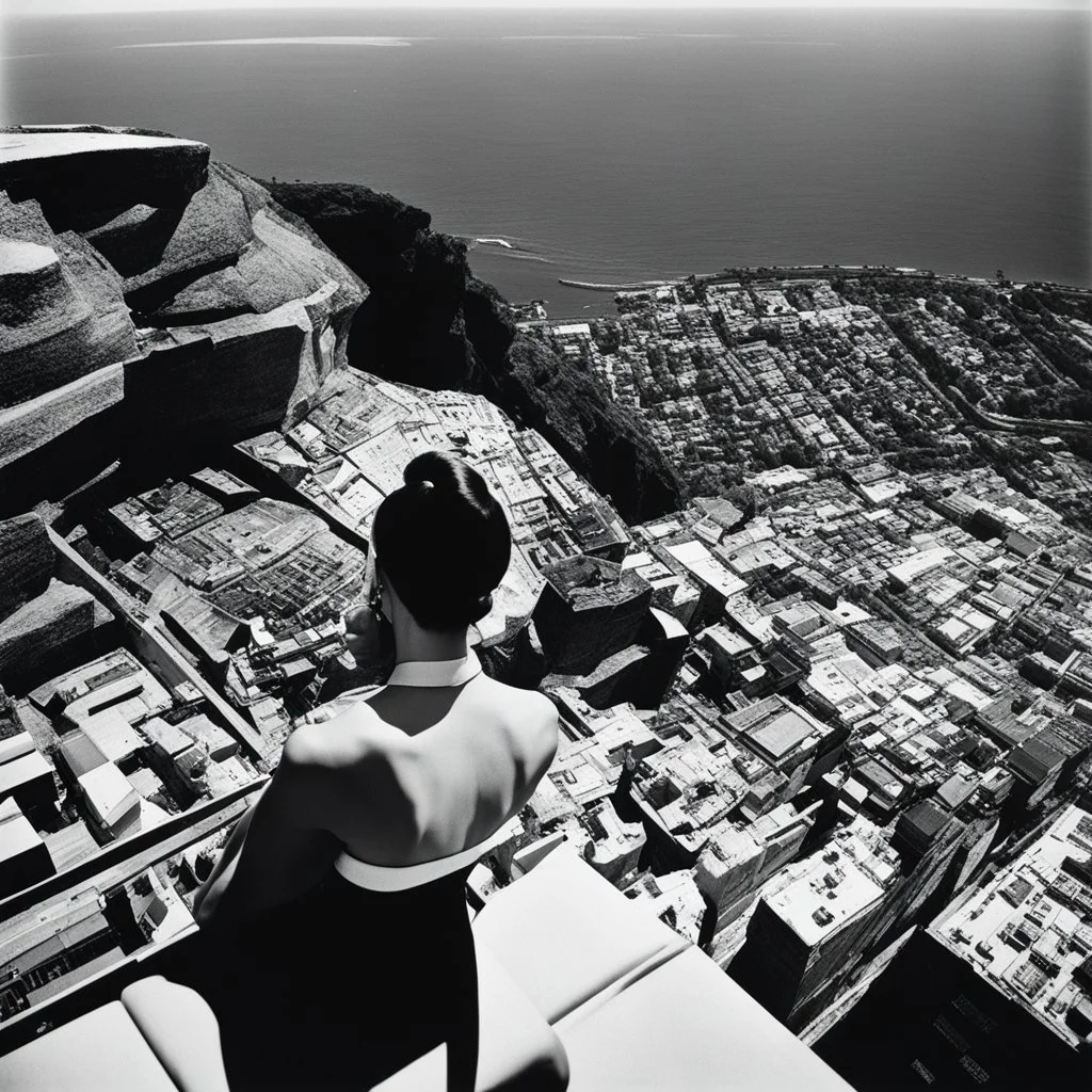 upper view of the iconic cliff of Vertigo [Boop-Boop-Be-Doop photo by helmut newton] she looks down