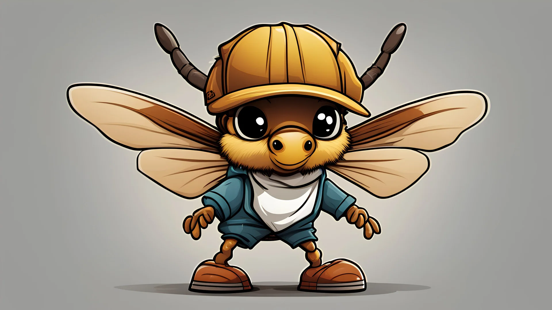 a cartoon hornet with a baseball cap worn backwards and a neckerchief