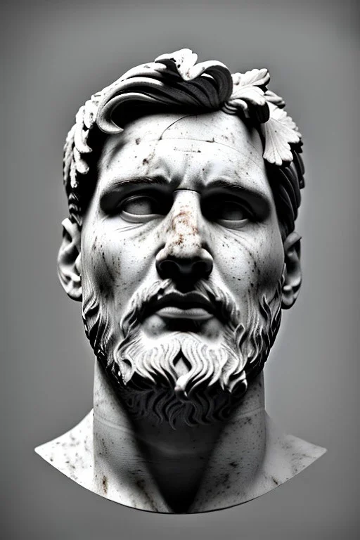 Ultra Realistic image, roman sculpture, white marble material, Lionel Messi, Laurel leaves wreath, miguel angel style, chisel style, emperador, waist up portrait, ultra hd, perfect texture, epic, celestial, cinematic lighting, God light, god rays, 4k resolution, smooth details, ornate details, soft lighting, unreal engine 5, marble background.