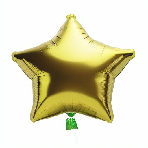 High resolution photograph of a inflated green star foil balloon