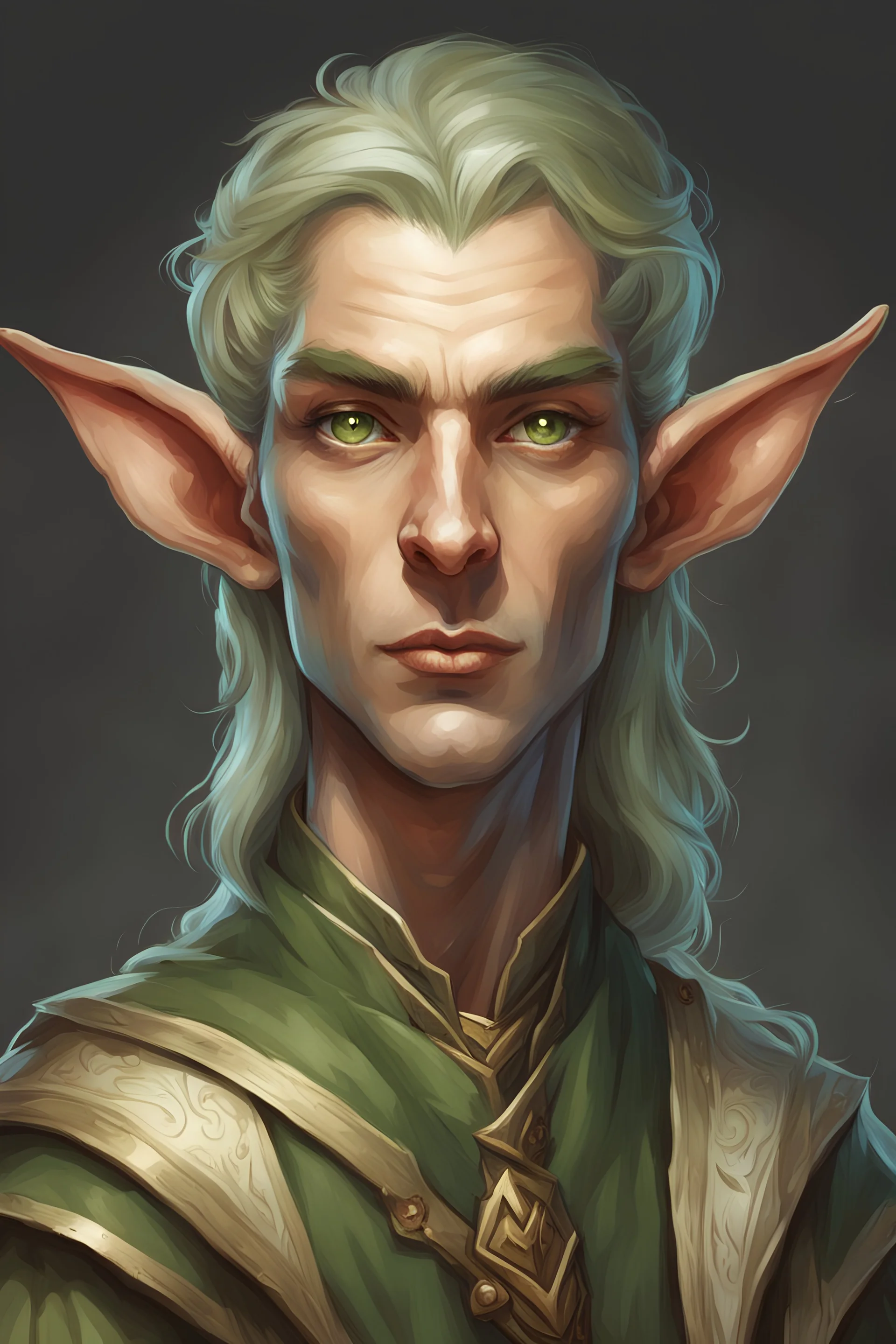 dnd, portrait of olive-toned arrogant elf wizard