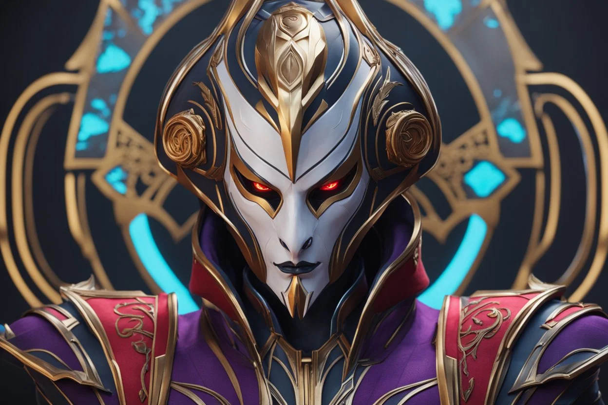 Jhin in 8k live action artstyle, mask, wapen, close picture, neon lights, intricate details, highly detailed, high details, detailed portrait, masterpiece,ultra detailed, ultra quality